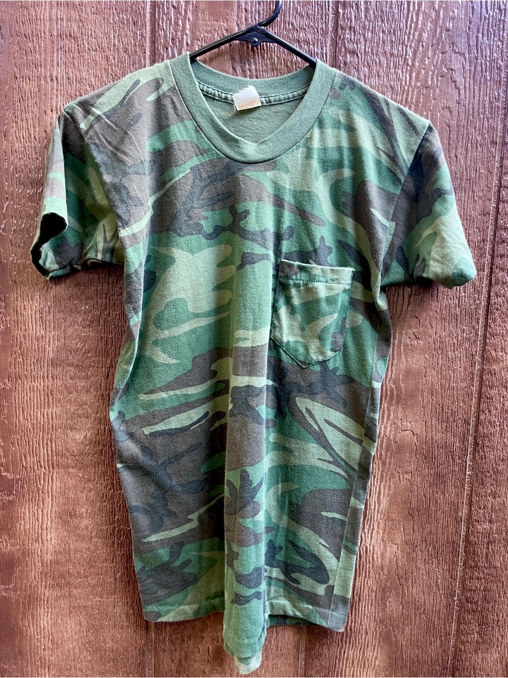 Vintage 80s Camo Single Stitch Pocket T Shirt, Size Small